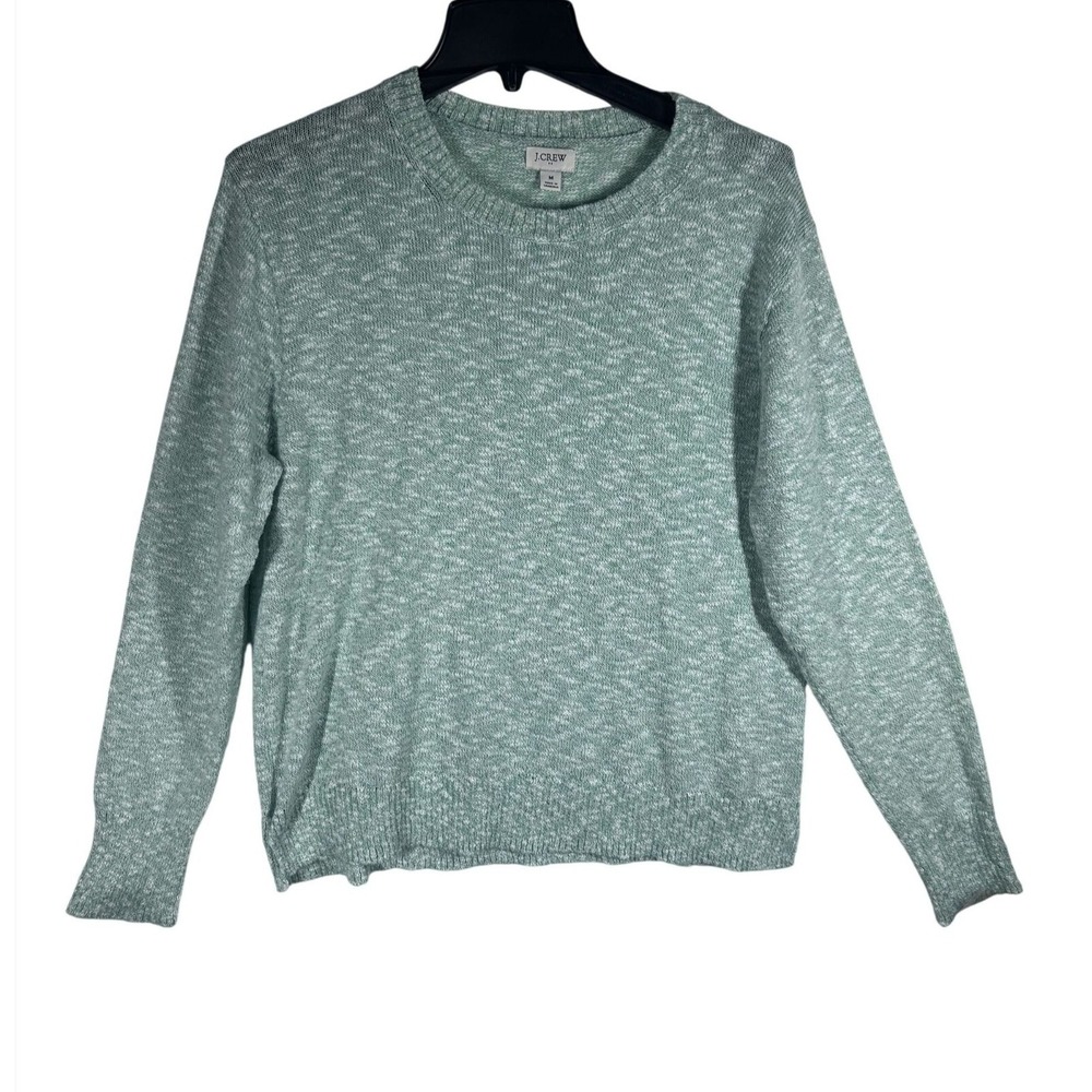 J.Crew Mens Medium Green White Marled Cotton Blend Crewneck Sweater Regular Fit‎